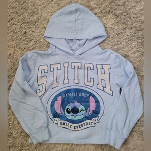 Disney Light Blue Stitch Hoodie with White and Blue Glitter Print